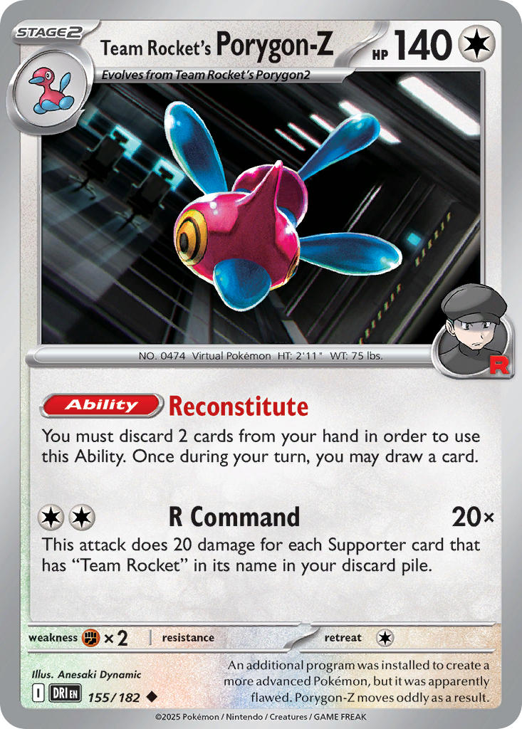 Team Rocket's Porygon-Z 155/182 Rare Destined Rivals Pokémon card
