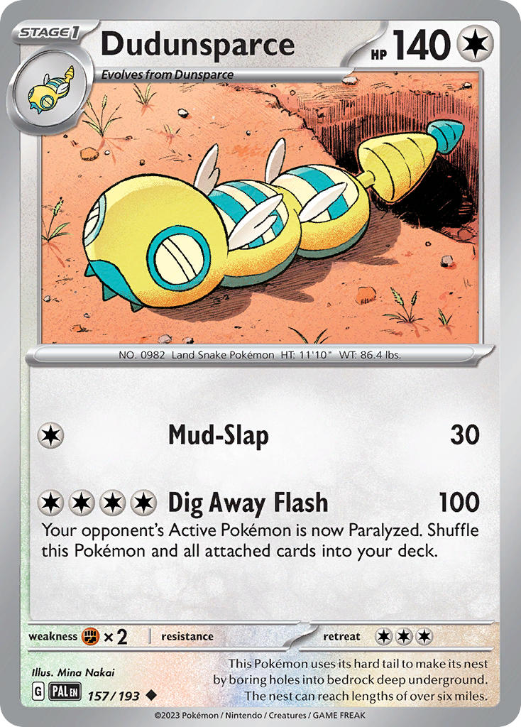 Dudunsparce 157/193 Rare Paldea Evolved Pokémon card
