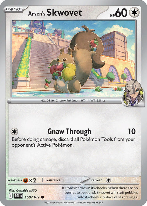 Arven's Skwovet 158/182 Common Destined Rivals Pokémon card