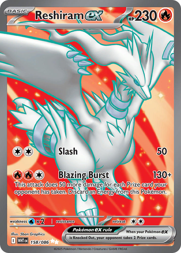 Reshiram EX 158/086 Ultra Rare White Flare Pokémon card