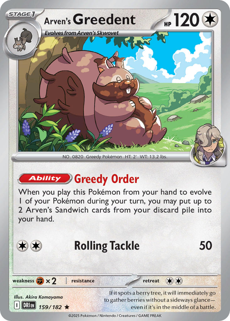 Arven's Greedent 159/182 Common Destined Rivals Pokémon card