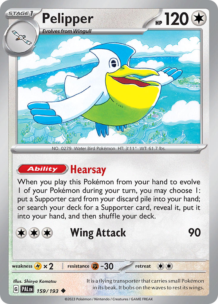 Pelipper 159/193 Rare Paldea Evolved Pokémon card