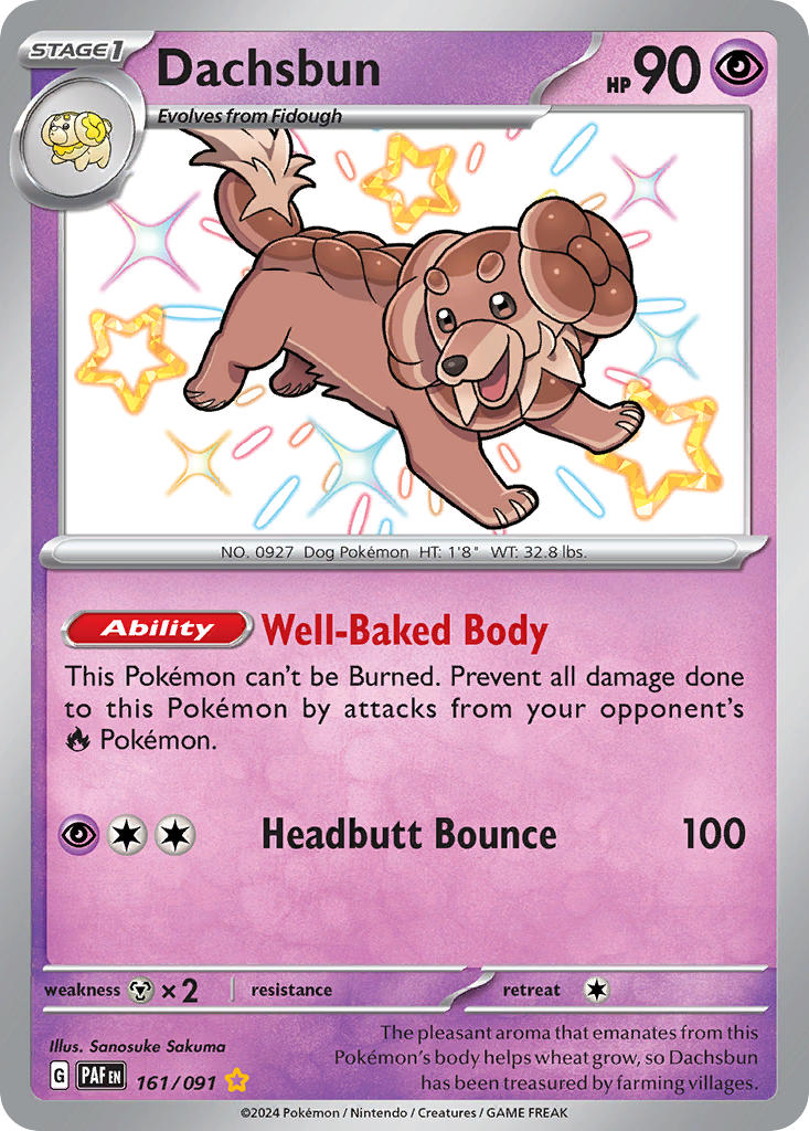 Dachsbun 161/091 Shiny Rare Paldean Fates Pokémon card