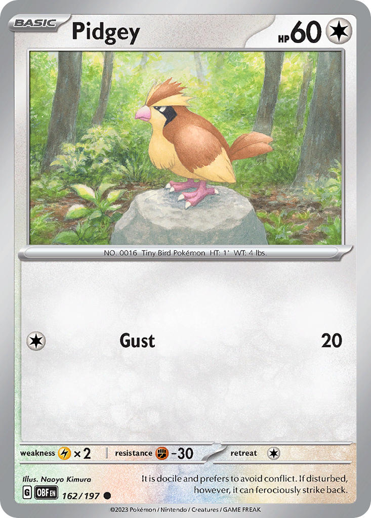 Pidgey 162/197 Common Obsidian Flames Pokémon card