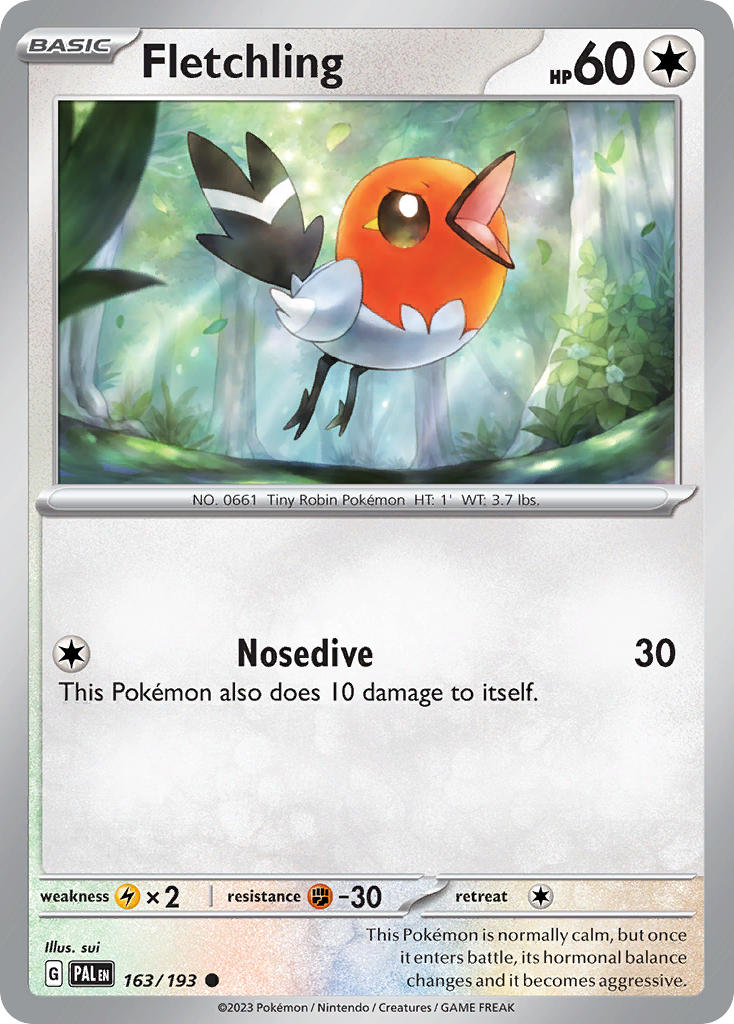 Fletchling 163/193 Common Paldea Evolved Pokémon card