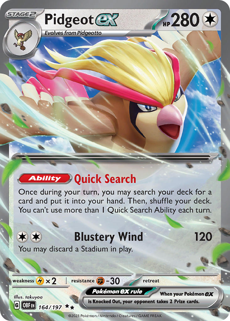 Pidgeot EX 164/197 Double Rare Obsidian Flames Pokémon card