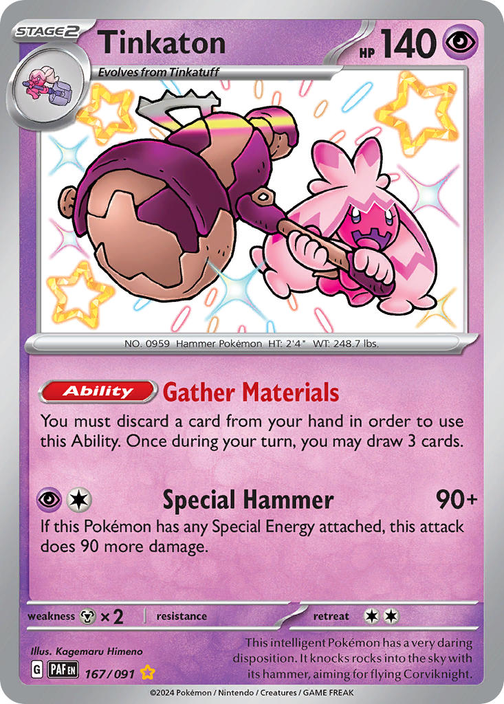 Tinkaton 167/091 Shiny Rare Paldean Fates Pokémon card