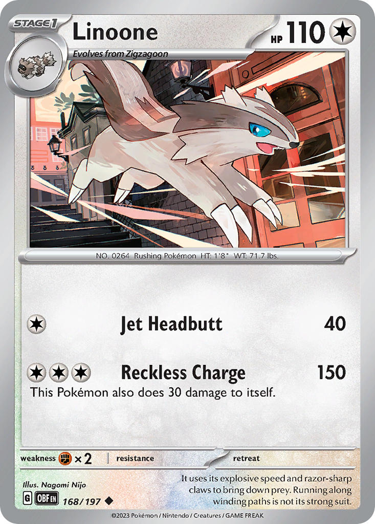 Linoone 168/197 Uncommon Obsidian Flames Pokémon card