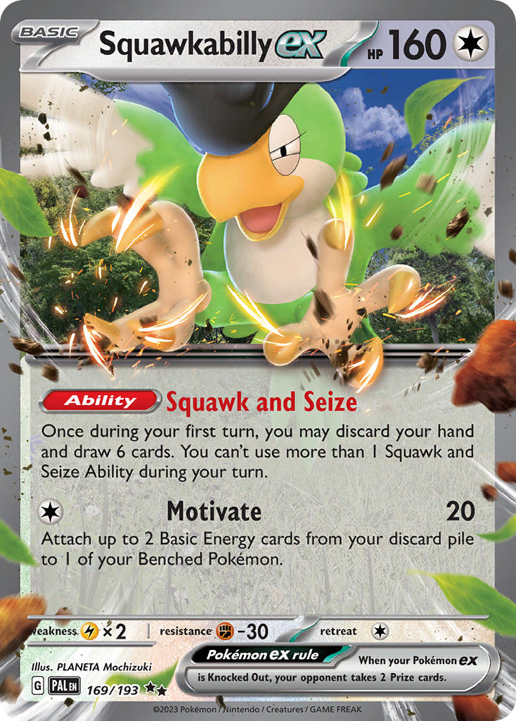 Squawkabilly EX 169/193 Double Rare Paldea Evolved Pokémon card