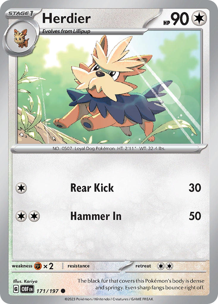 Herdier 171/197 Common Obsidian Flames Pokémon card