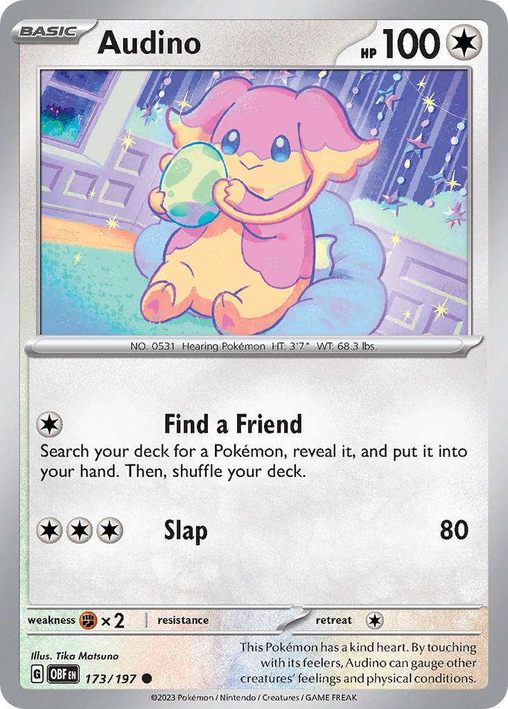 Audino 173/197 Common Obsidian Flames Pokémon card