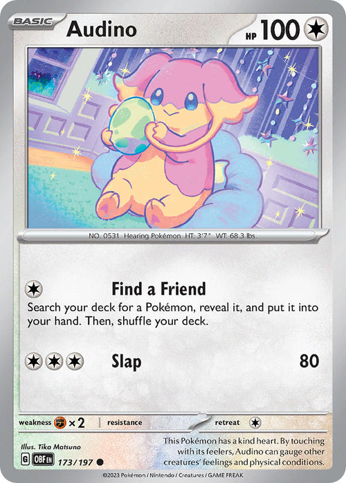Audino 173/197 Common Obsidian Flames Pokémon card