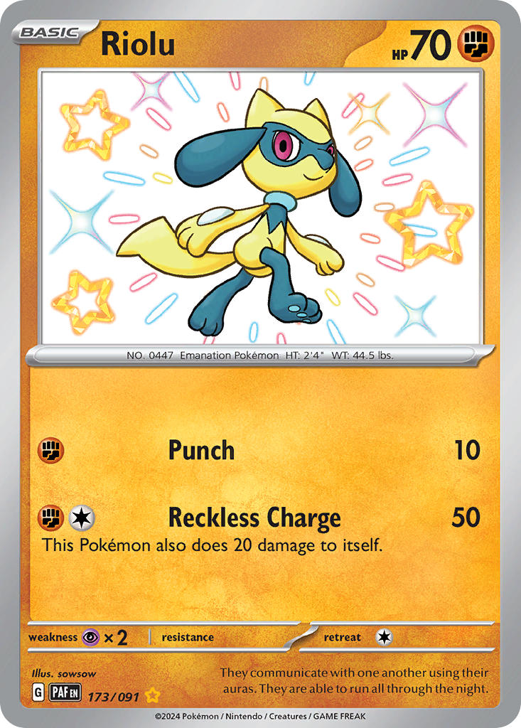 Riolu 173/091 Shiny Rare Paldean Fates Pokémon card