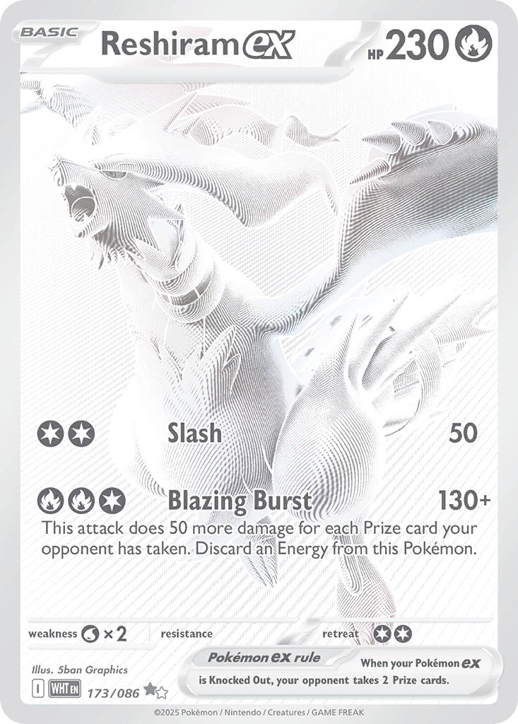 Reshiram EX 173/086 Black White Rare White Flare Pokémon card