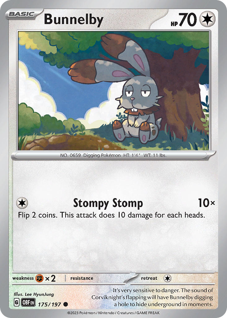 Bunnelby 175/197 Common Obsidian Flames Pokémon card