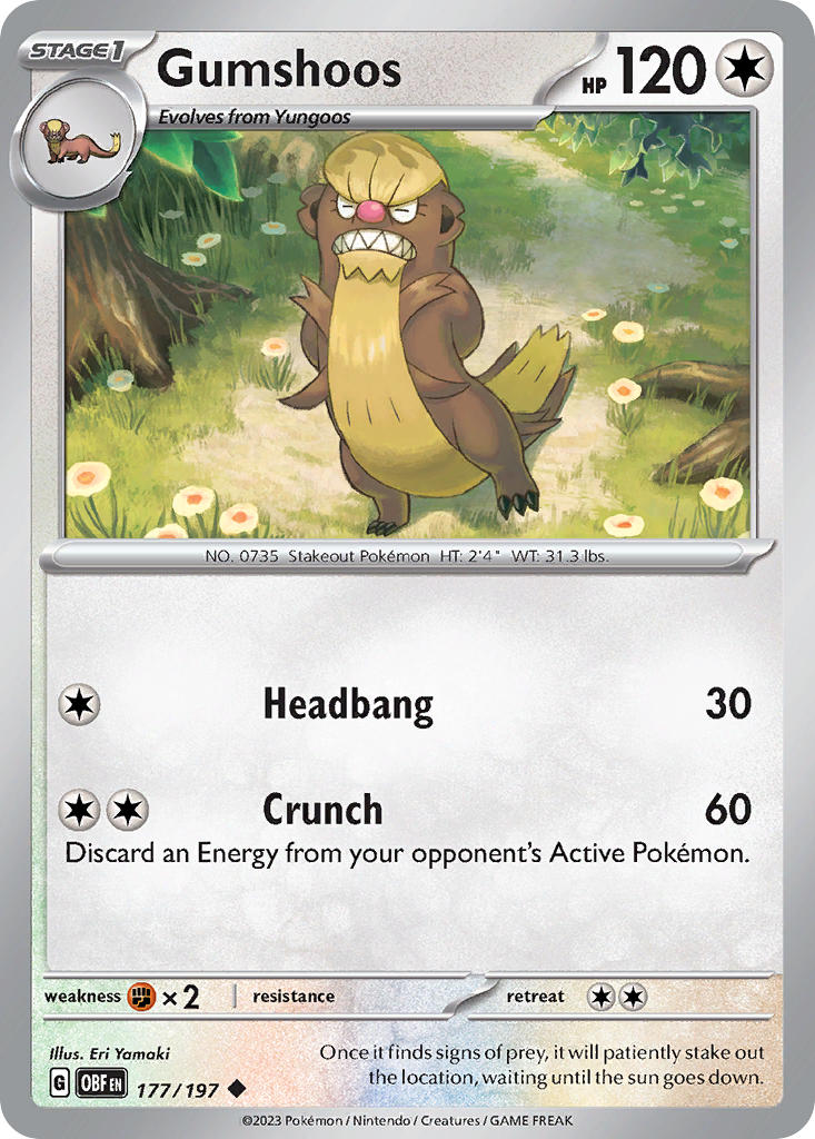 Gumshoos 177/197 Uncommon Obsidian Flames Pokémon card