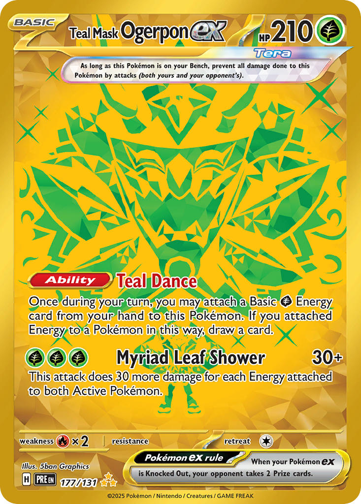 Teal Mask Ogerpon EX 177/131 Hyper Rare Prismatic Evolutions Pokémon card