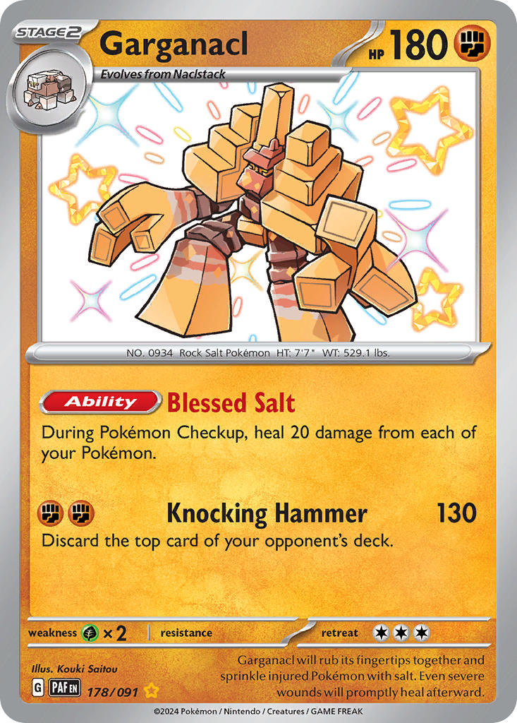 Garganacl 178/091 Shiny Rare Paldean Fates Pokémon card