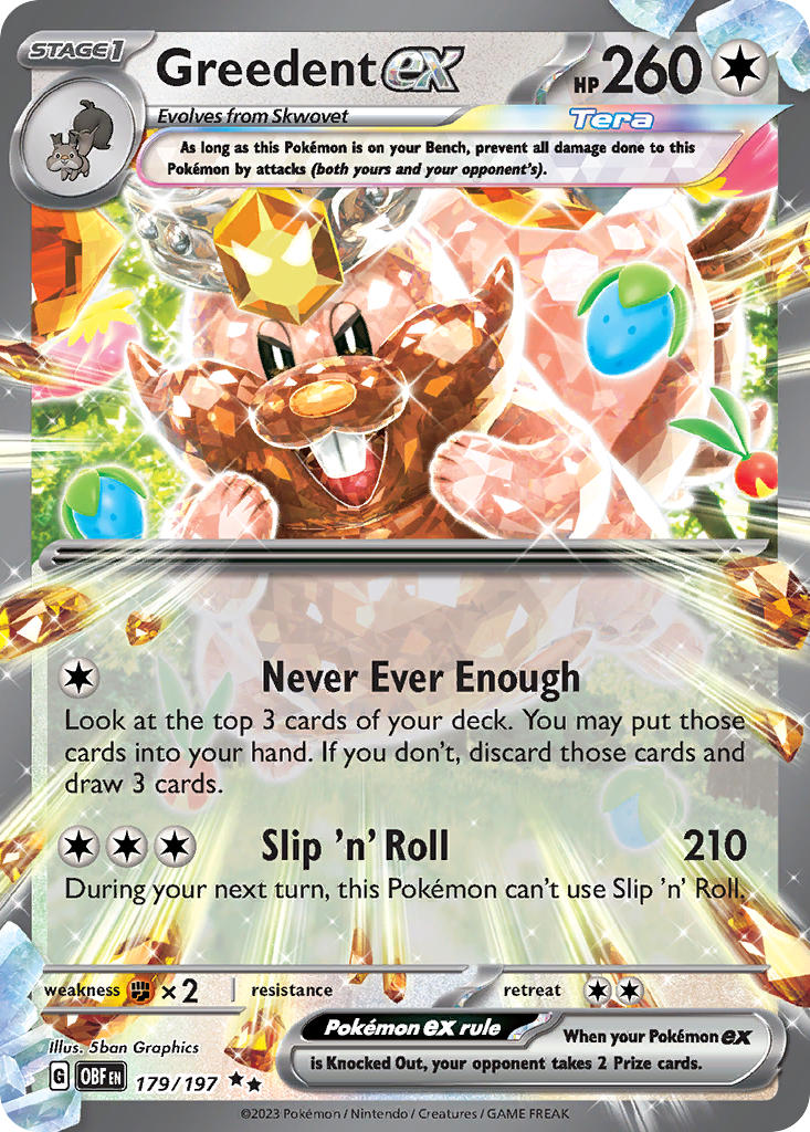 Greedent EX 179/197 Double Rare Obsidian Flames Pokémon card