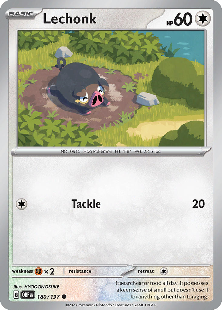 Lechonk 180/197 Common Obsidian Flames Pokémon card