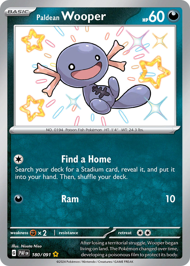 Paldean Wooper 180/091 Shiny Rare Paldean Fates Pokémon card