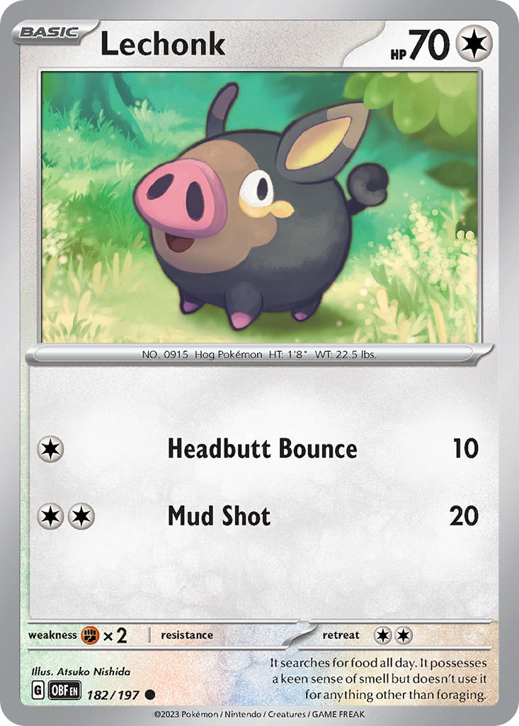 Lechonk 182/197 Common Obsidian Flames Pokémon card