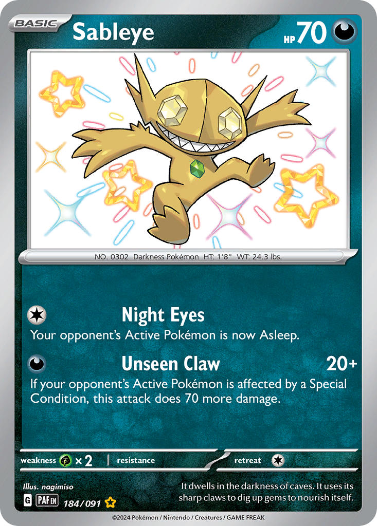 Sableye 184/091 Shiny Rare Paldean Fates Pokémon card