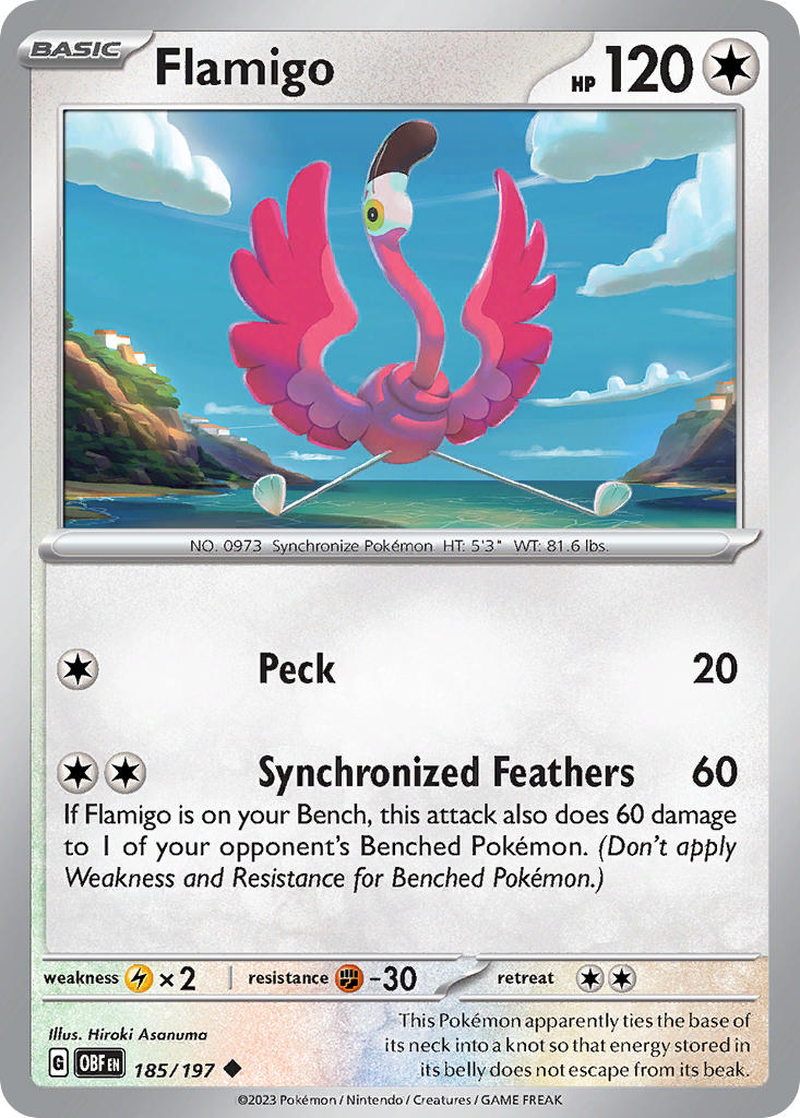 Flamigo 185/197 Uncommon Obsidian Flames Pokémon card