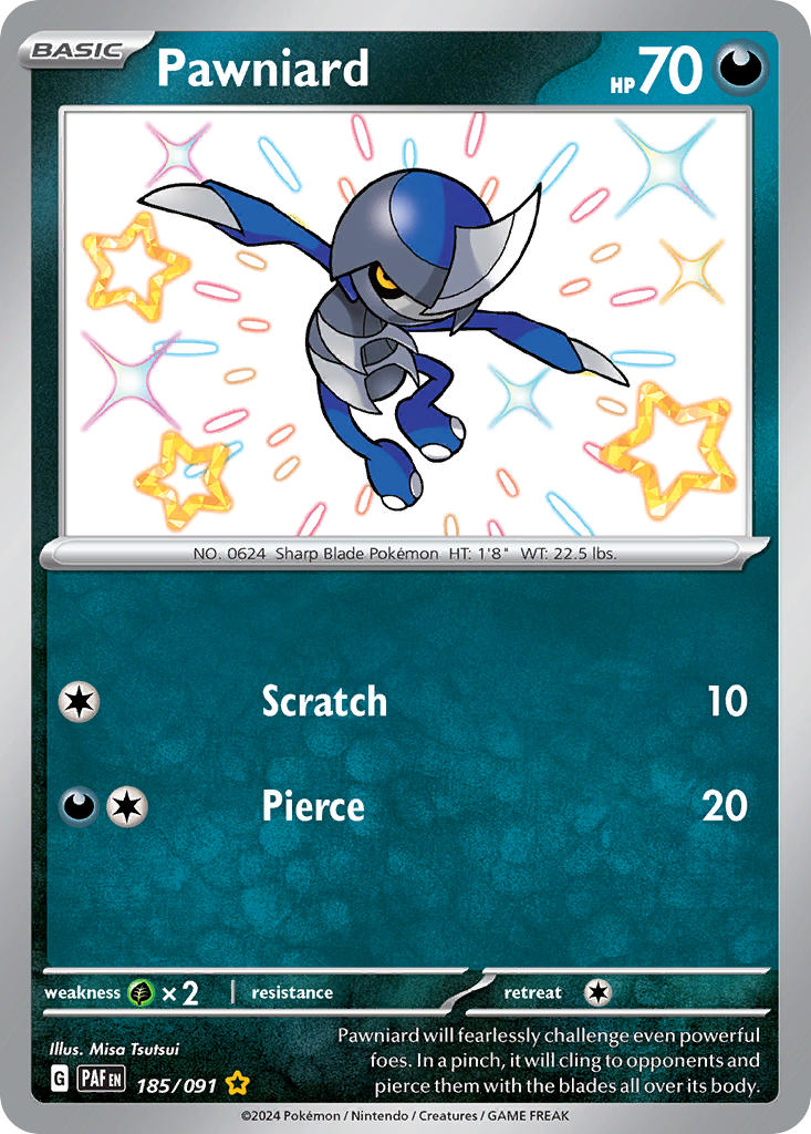 Pawniard 185/091 Shiny Rare Paldean Fates Pokémon card
