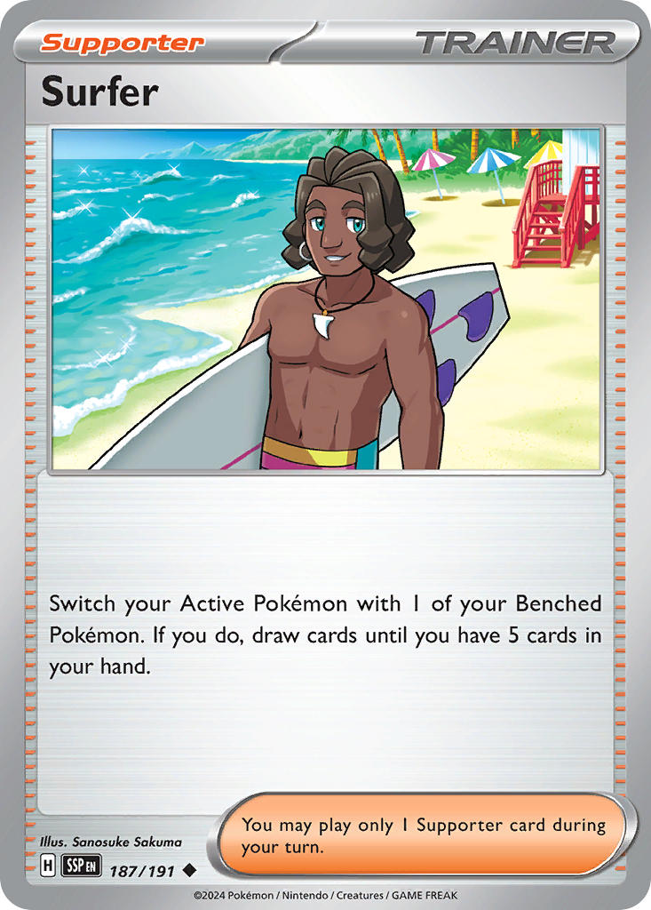Surfer 187/191 Common Surging Sparks Pokémon card