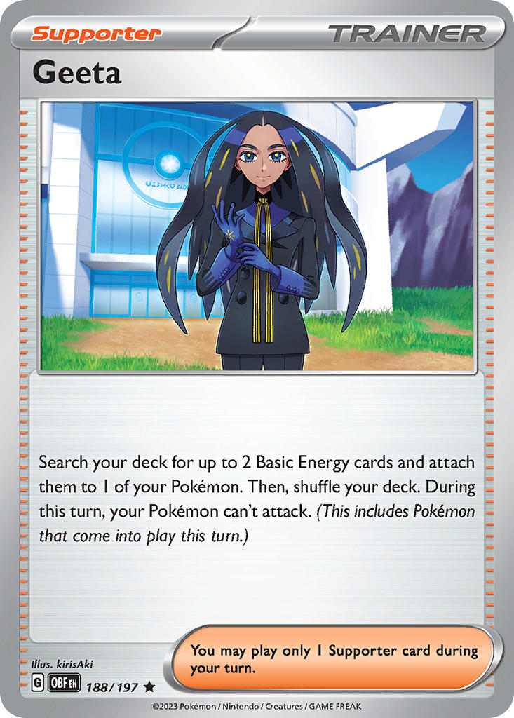 Geeta 188/197 Rare Obsidian Flames Pokémon card