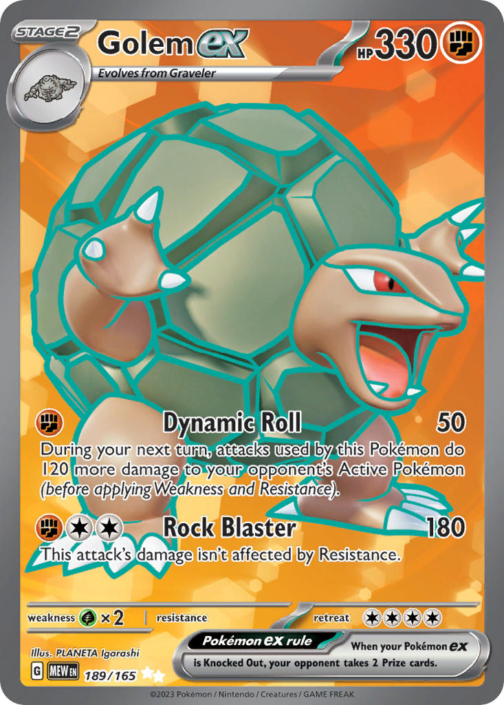 Golem EX 189/165 Ultra Rare 151 Pokémon card