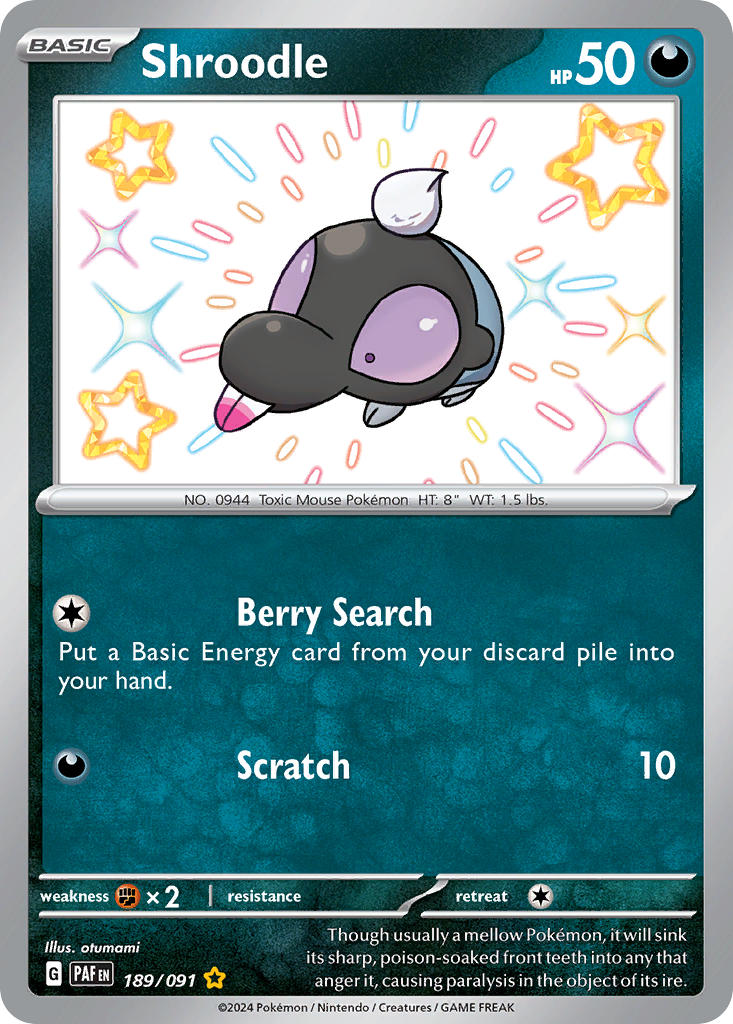 Shroodle 189/091 Shiny Rare Paldean Fates Pokémon card