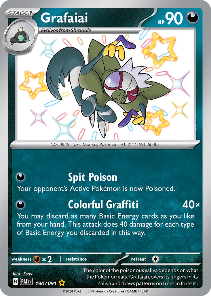 Grafaiai 190/091 Shiny Rare Paldean Fates Pokémon card