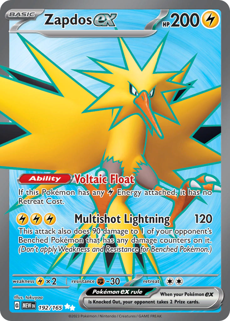 Zapdos EX 192/165 Ultra Rare 151 Pokémon card