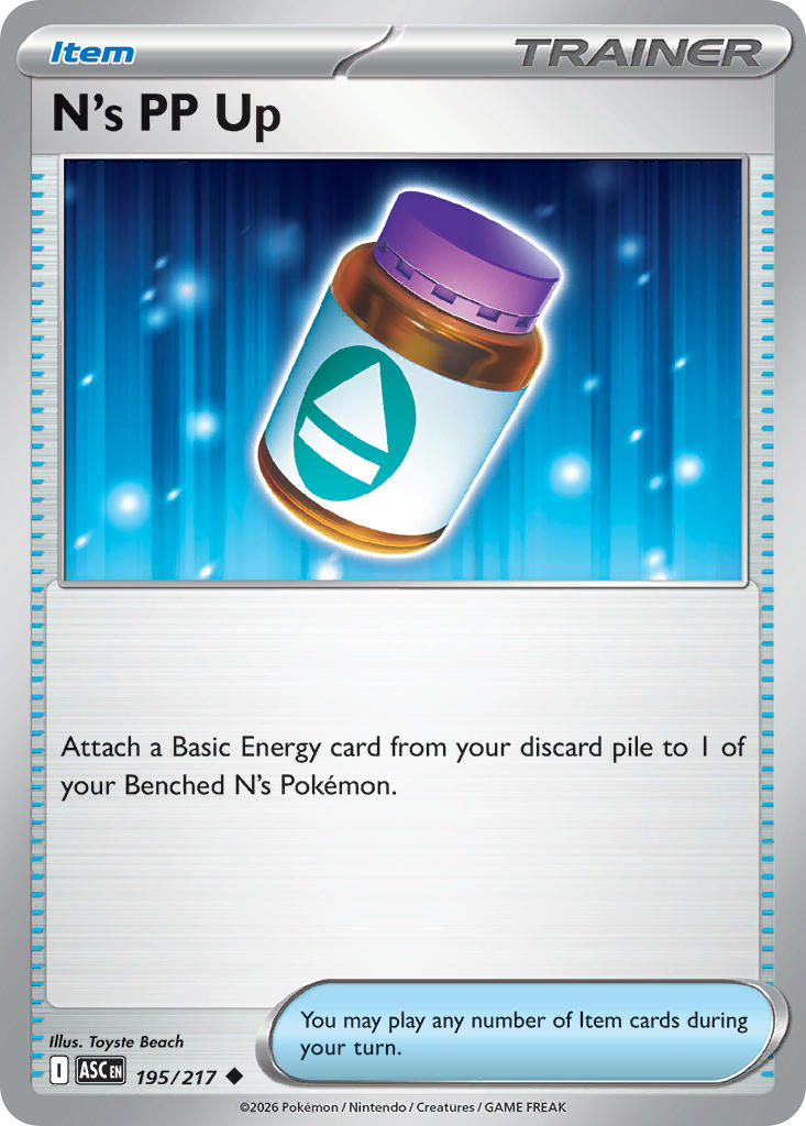 N's PP Up 195/217 Rare Ascended Heroes Pokémon card