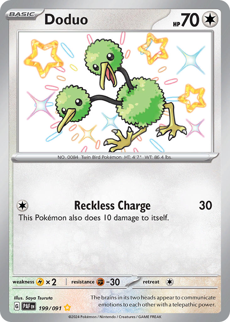 Doduo 199/091 Shiny Rare Paldean Fates Pokémon card