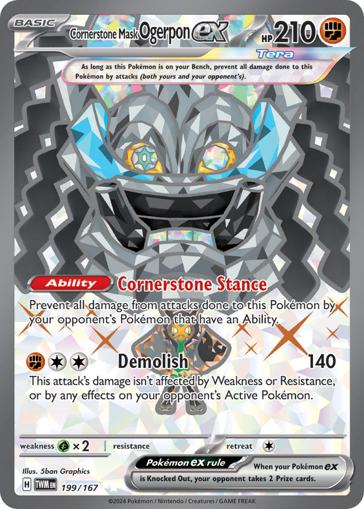 Cornerstone Mask Ogerpon EX 199/167 Ultra Rare Twilight Masquerade Pokémon card
