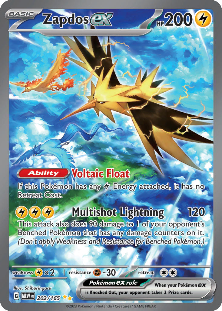 Zapdos EX 202/165 Special Illustration Rare 151 Pokémon card