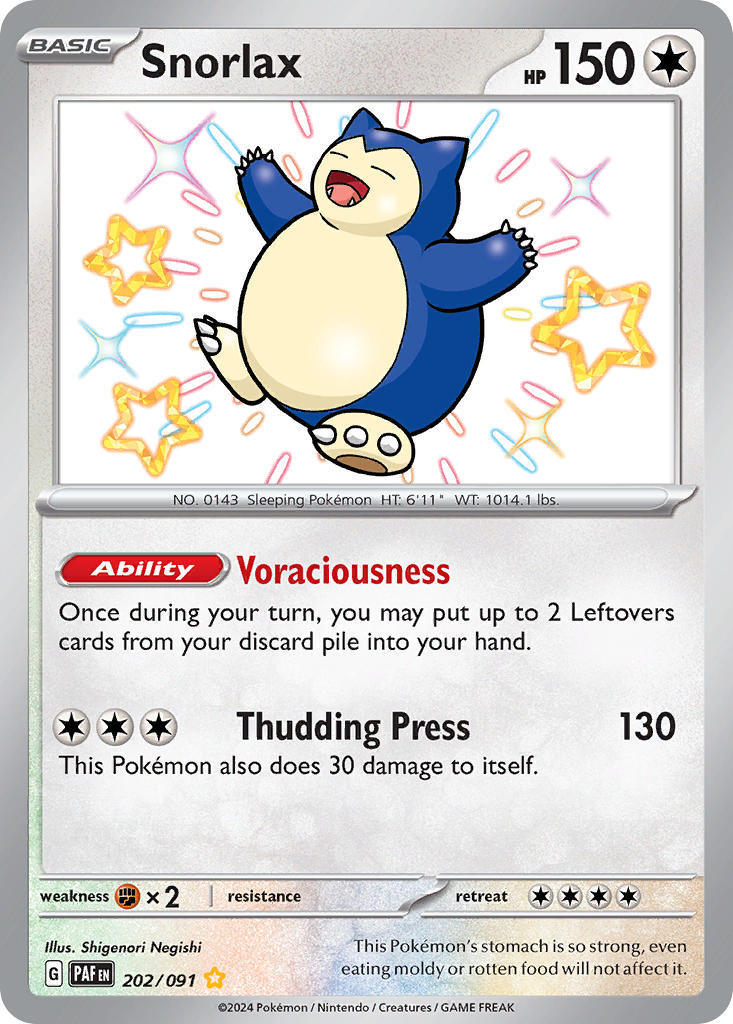 Snorlax 202/091 Shiny Rare Paldean Fates Pokémon card