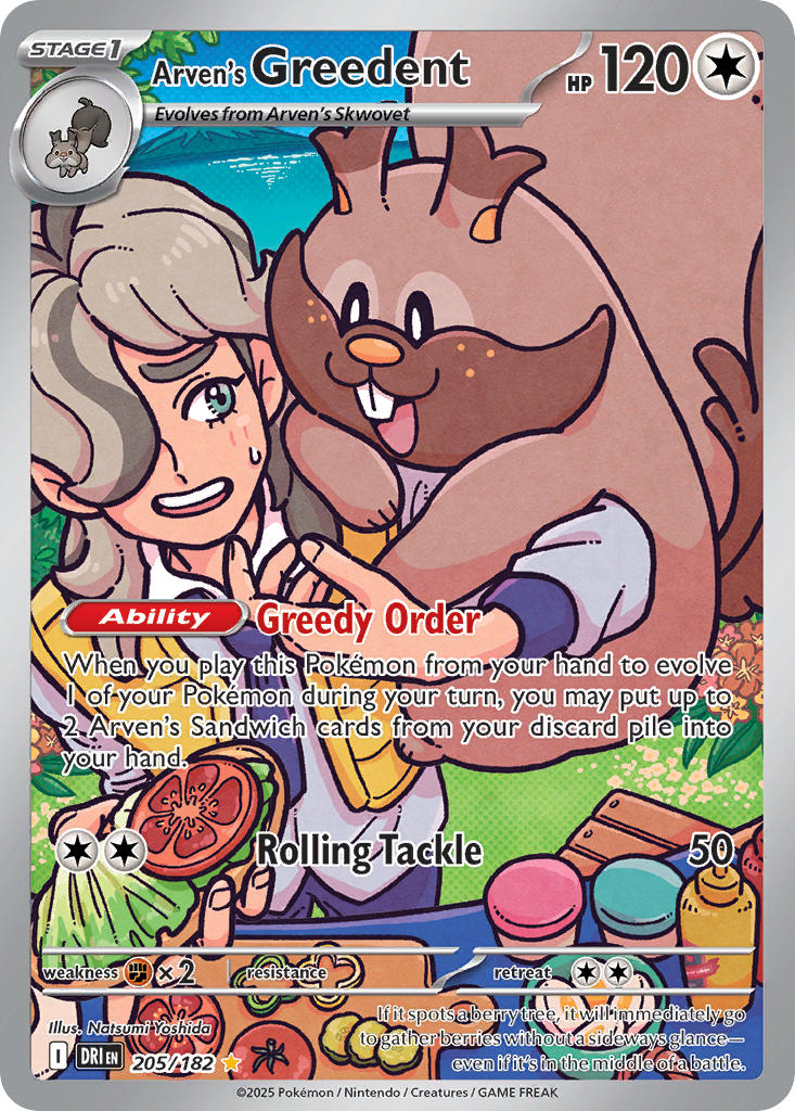 Arven's Greedent 205/182 Illustration Rare Destined Rivals Pokémon card