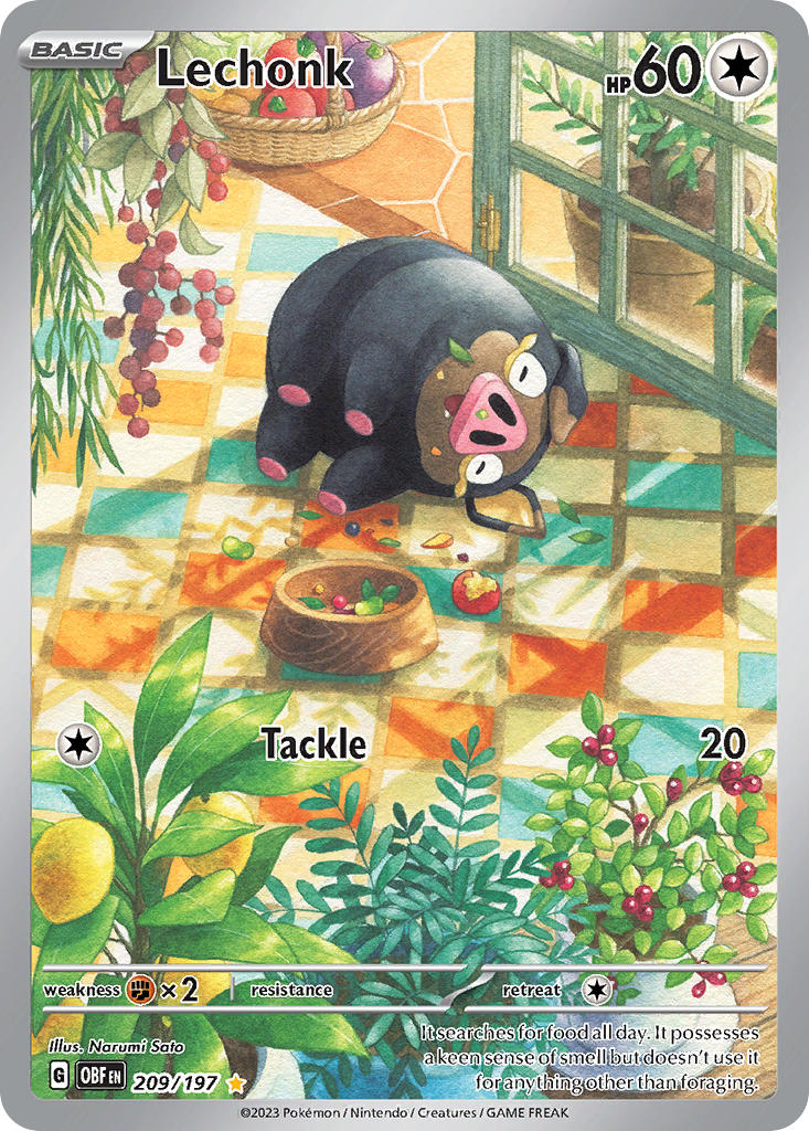 Lechonk 209/197 Illustration Rare Obsidian Flames Pokémon card