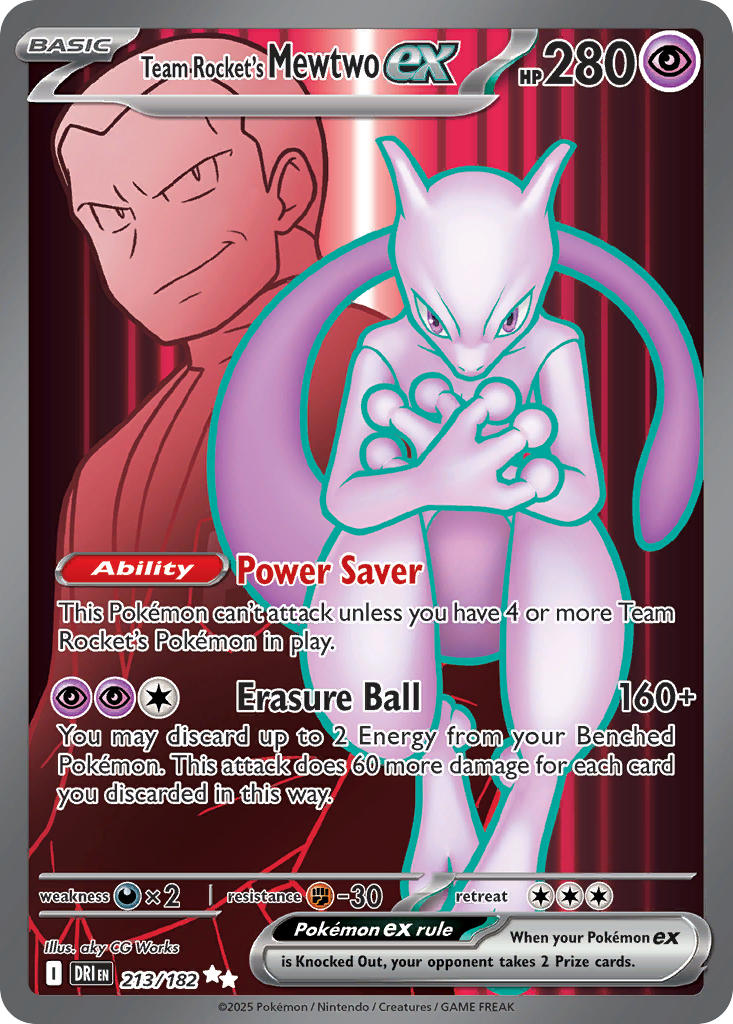 Team Rocket's Mewtwo EX 213/182 Ultra Rare Destined Rivals Pokémon card