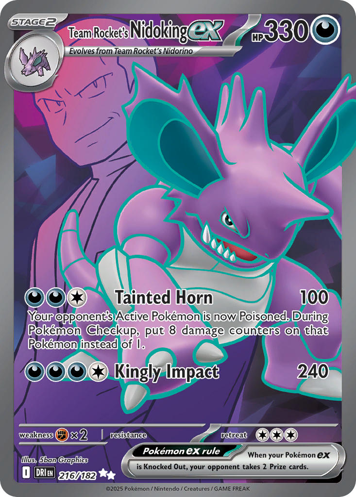 Team Rocket's Nidoking EX 216/182 Ultra Rare Destined Rivals Pokémon card