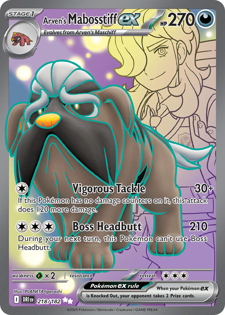 Arven's Mabosstiff EX 218/182 Ultra Rare Destined Rivals Pokémon card