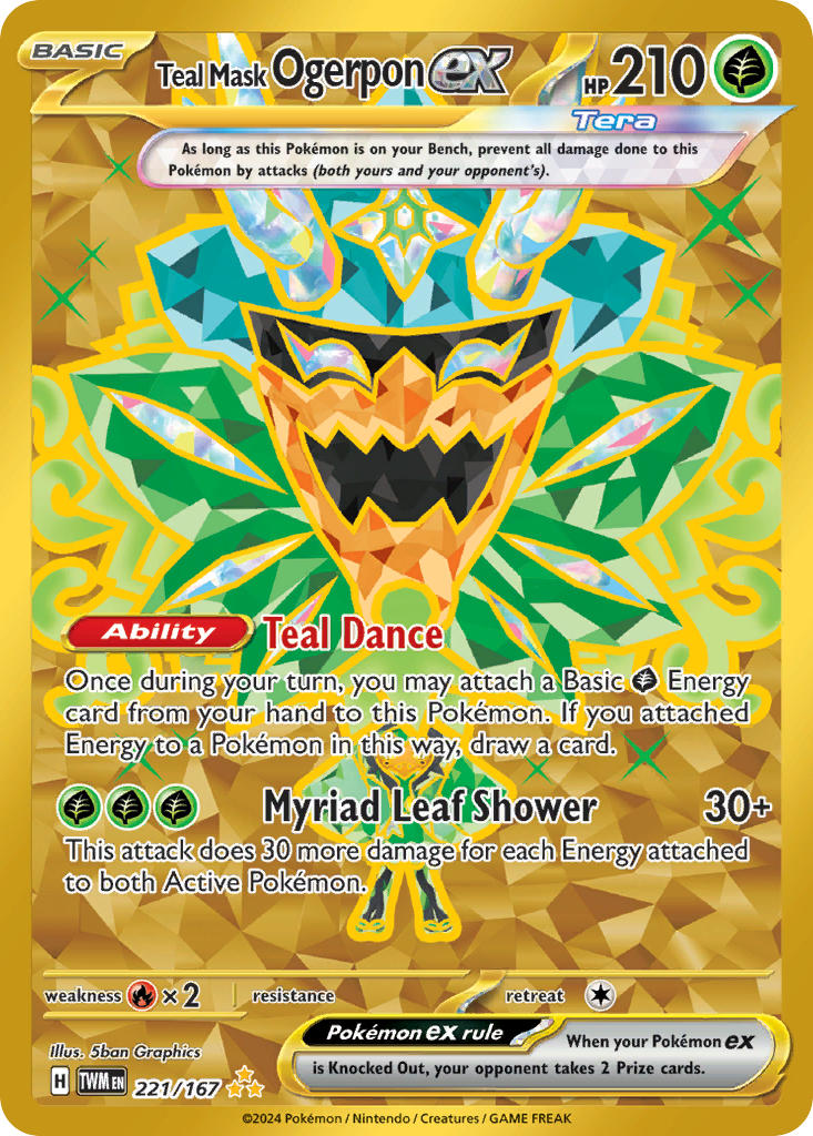 Teal Mask Ogerpon EX 221/167 Hyper Rare Twilight Masquerade Pokémon card
