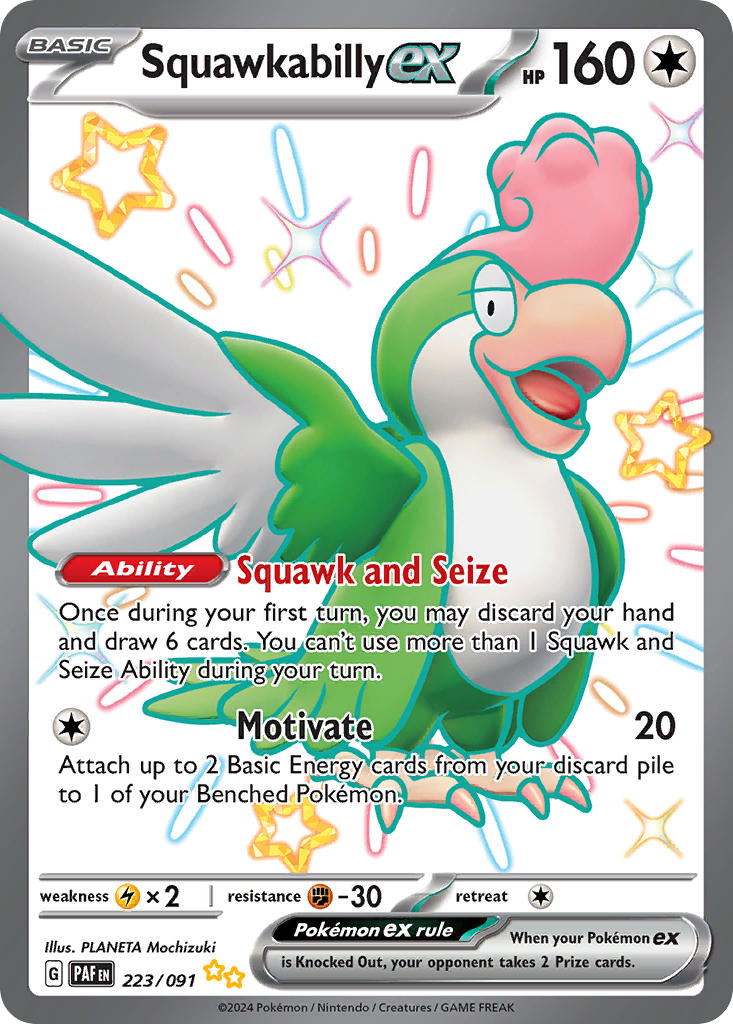 Squawkabilly EX 223/091 Shiny Ultra Rare Paldean Fates Pokémon card