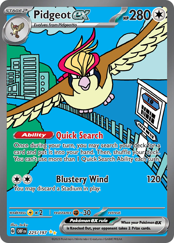 Pidgeot EX 225/197 Special Illustration Rare Obsidian Flames Pokémon card