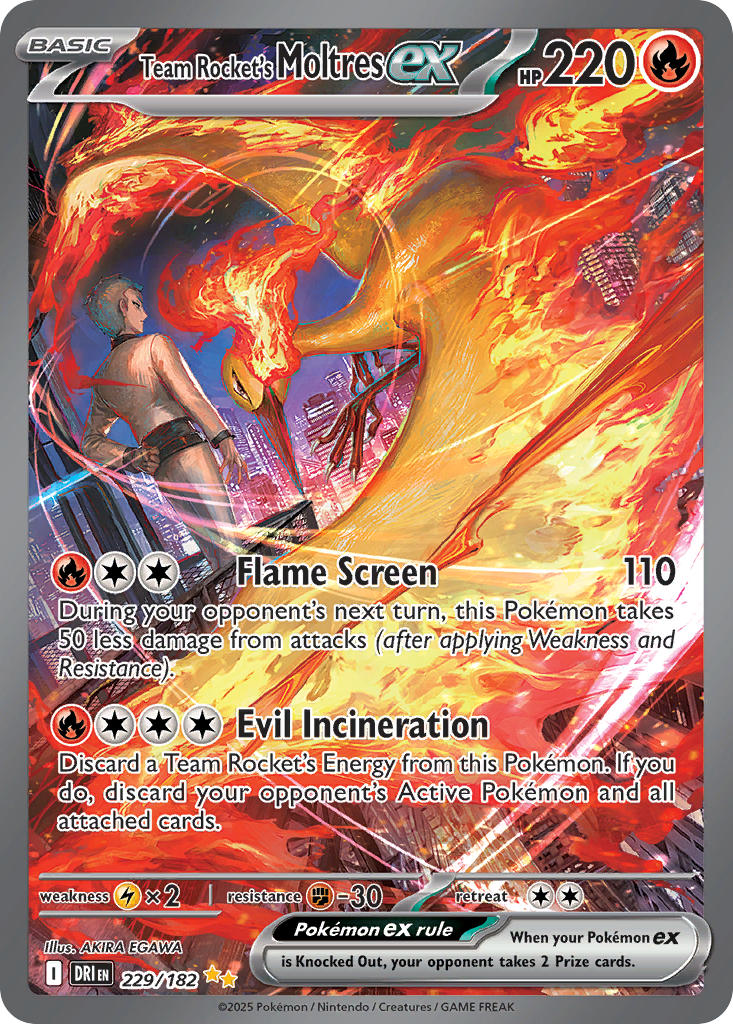 Team Rocket's Moltres EX 229/182 Special Illustration Rare Destined Rivals Pokémon card