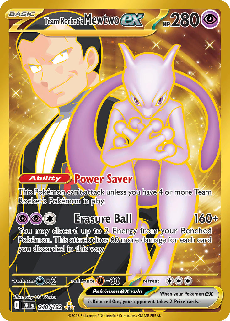 Team Rocket's Mewtwo EX 240/182 Hyper Rare Destined Rivals Pokémon card